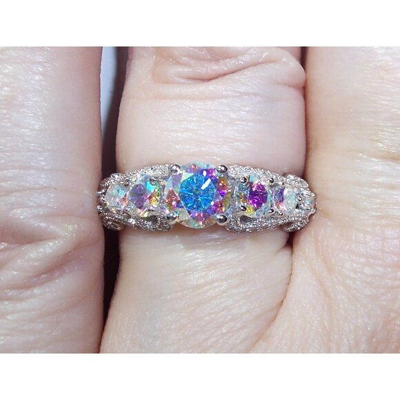 925 STERLING SILVER Simulated Mercury Mystic CZ Ring Round Cut - Picture 5 of 16